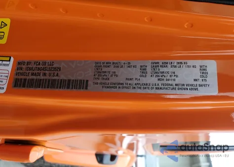 2025 Jeep Gladiator Rubicon из США, поврежденный, VIN 1C6RJTBG4SL523529